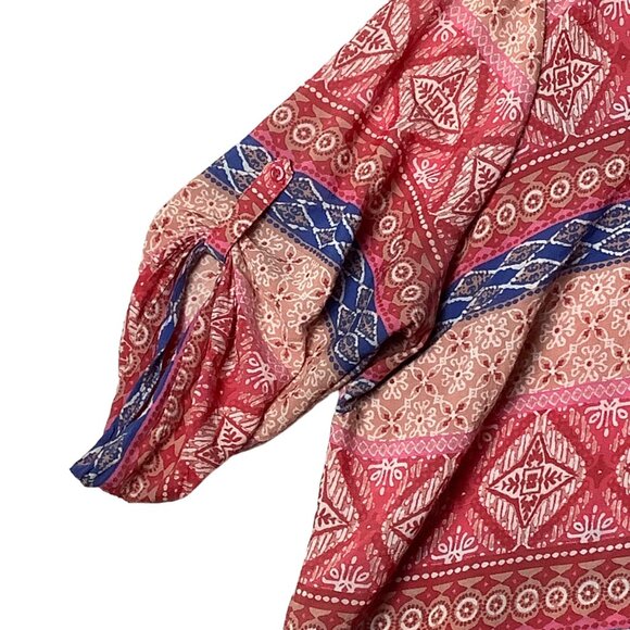 Kim Rogers Curvy Shift Bohemian Dress Women Sz 2X Roll Tab Orange Blue - Picture 2 of 7